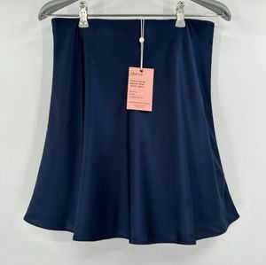 Quince Women's Navy Blue Silk Satin Mini Skirt sz S Washable Elastic Waist NWT